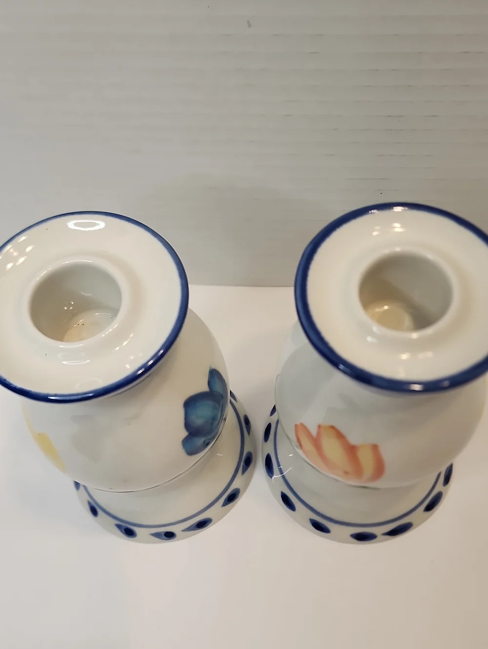 Pair Of Hand-Painted Floral Tulip Design Ceramic Candle Holders